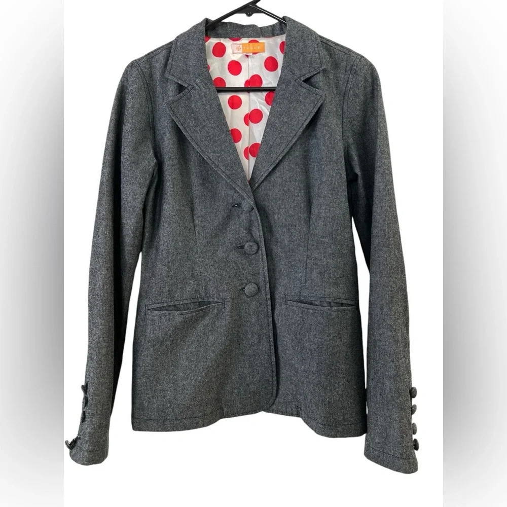 Tulle red polkadot grey blazer jacket